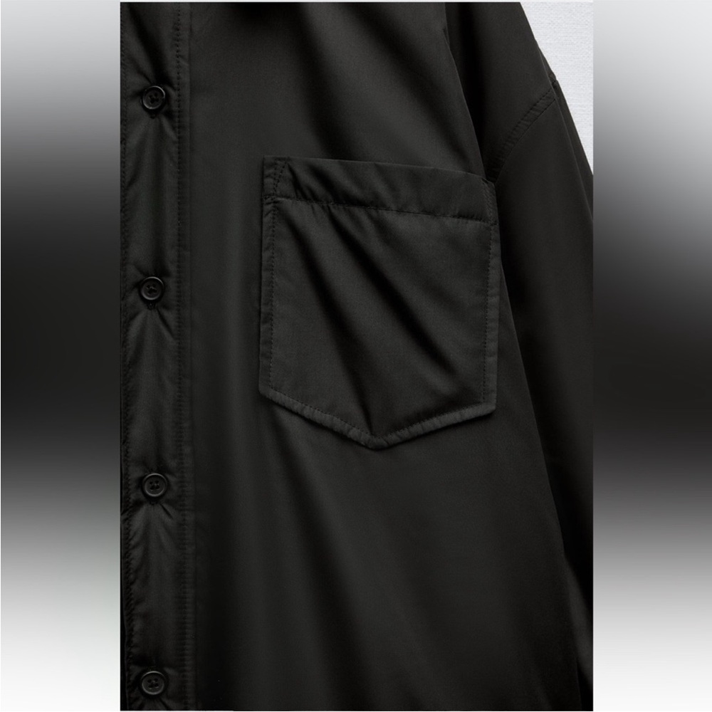 Zara Black Water Repellent Quilted Overshirt shirt Jacket button closure NWT - Picture 9 of 16